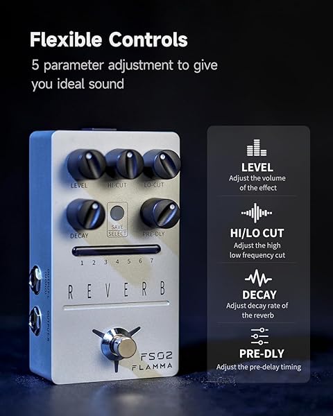 FLAMMA FLAMMA FS02 Reverb Pedal: 7 Reverb Effects & 7 Preset Slots for Guitar | True Bypass & Trail On - View 7 of 10