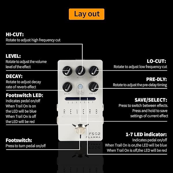 FLAMMA FLAMMA FS02 Reverb Pedal: 7 Reverb Effects & 7 Preset Slots for Guitar | True Bypass & Trail On - View 10 of 10
