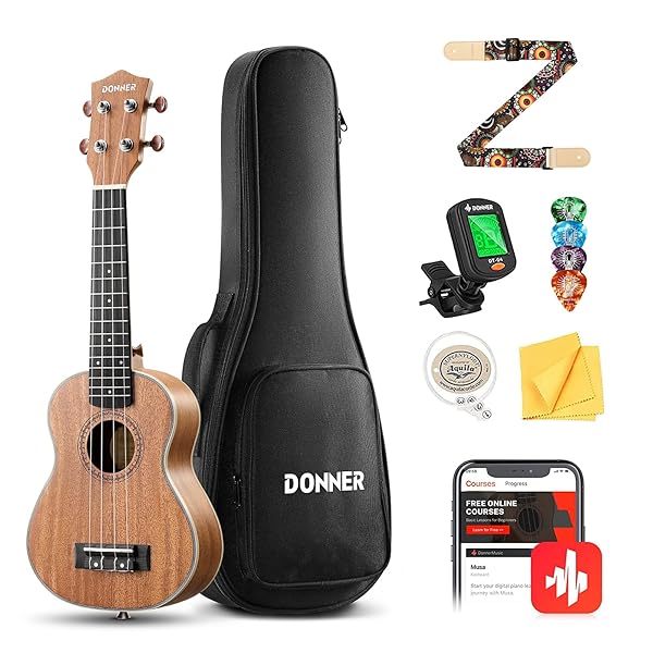 Donner "Donner 23" Ukulele Beginner Kit: Mahogany Wood, Free Lessons, Gig Bag & More - Perfect for New Players!" - View 2 of 9