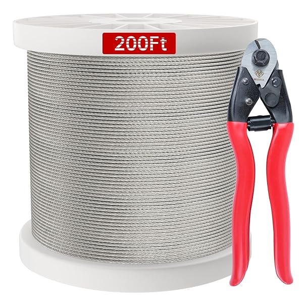 Muzata "Muzata 200ft 1/8" Stainless Steel T316 Cable for Deck Railing - Durable 7x7 Wire Rope with Cutter"