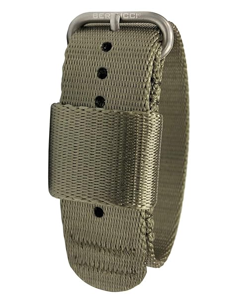 BERTUCCI BERTUCCI Men's G-Type Comfort-Webb 22mm Nylon Watch Band with Matte Stainless Steel Buckle in Field Drab Color