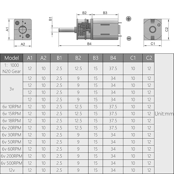 Fielect Fielect DC 3V 15RPM Mini Metal Gear Motor GA12-N20 for Efficient Speed Reduction and Compact Applications - View 6 of 7