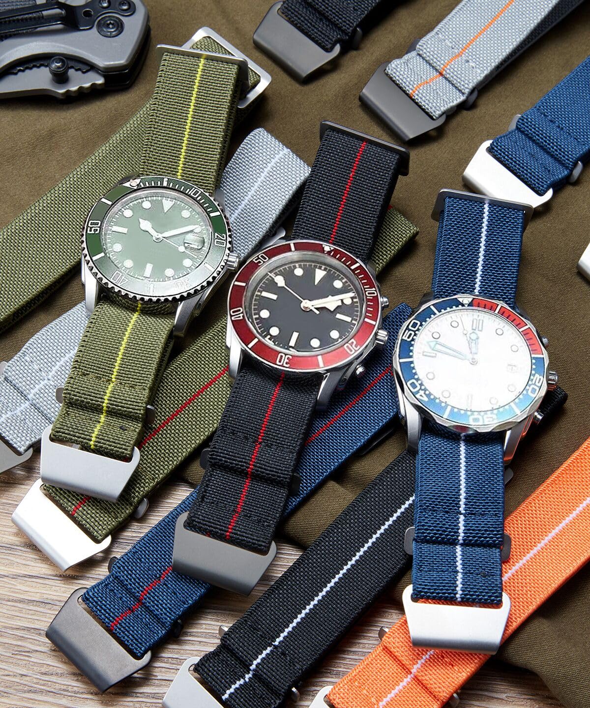 BINLUN BINLUN Waterproof Elastic Fabric Nylon Watch Band Military Replacement Strap for Men Women Silver Black Buckle 18 20 22mm - View 4 of 7