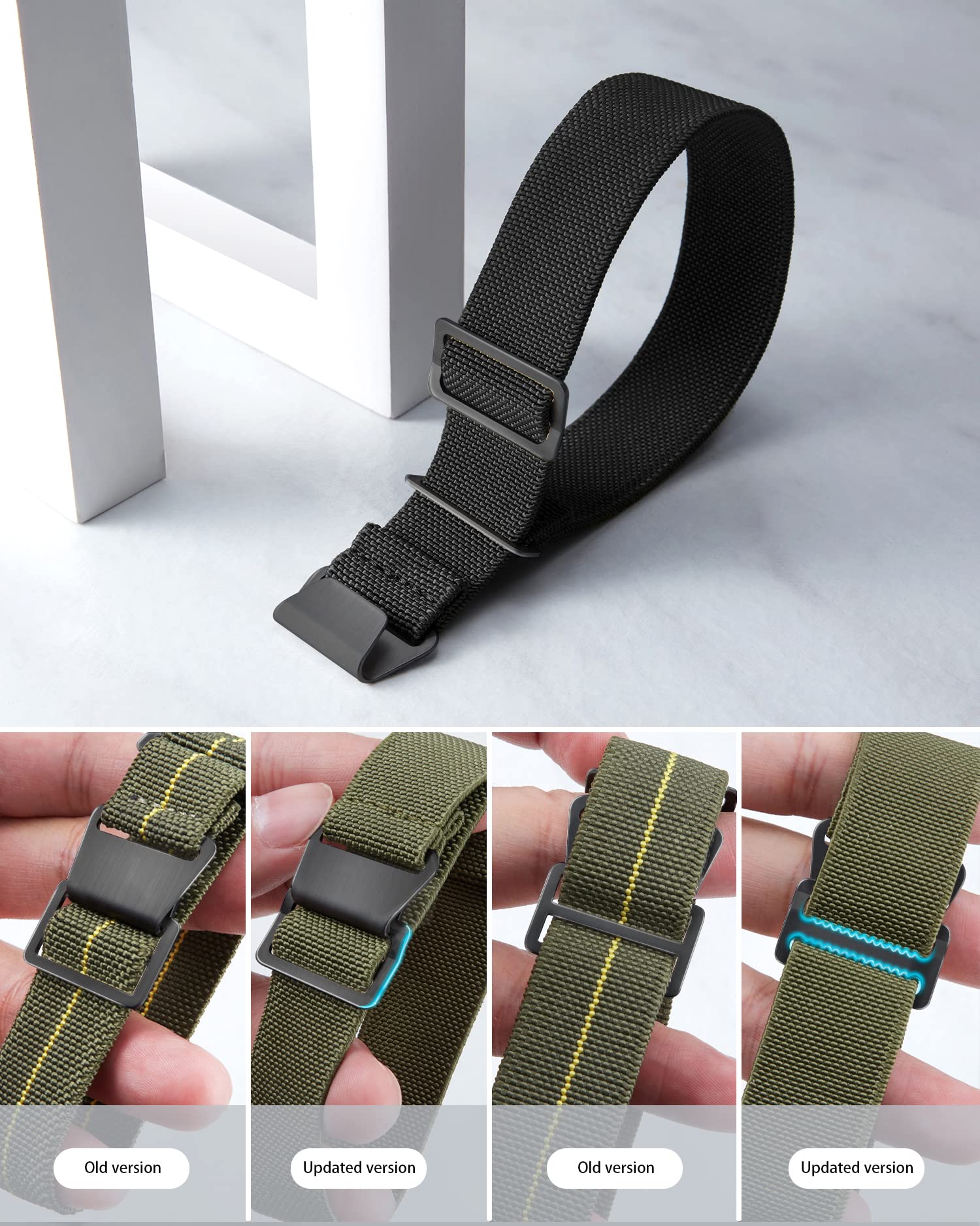 BINLUN BINLUN Waterproof Elastic Fabric Nylon Watch Band Military Replacement Strap for Men Women Silver Black Buckle 18 20 22mm - View 5 of 7