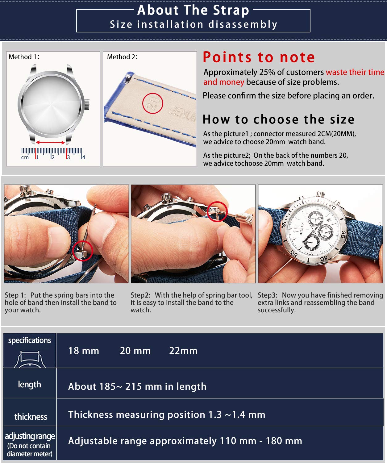 BINLUN BINLUN Waterproof Elastic Fabric Nylon Watch Band Military Replacement Strap for Men Women Silver Black Buckle 18 20 22mm - View 7 of 7