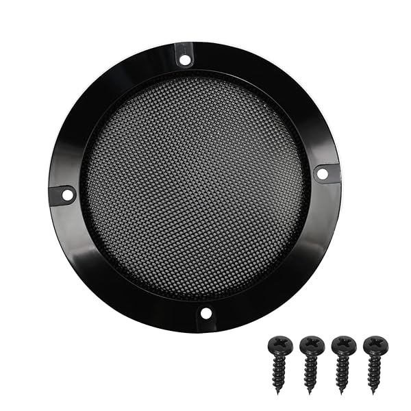 Fielect 4Pcs 4 Inch Speaker Grill Cover Mesh Decorative Subwoofer Grill Protector Audio Accessories Black Metal Trim