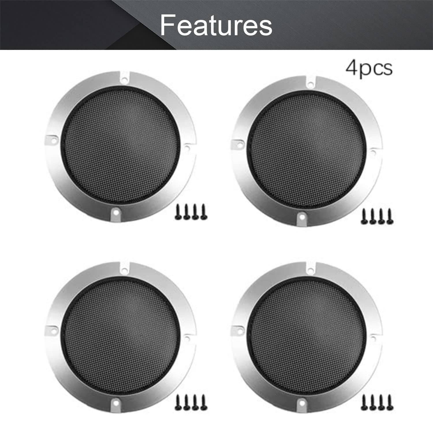 Fielect Fielect 4Pcs 4 Inch Silver Speaker Grill Mesh Cover SubWoofer Guard Protector with Screws Audio Accessories - View 6 of 9