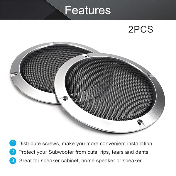 Fielect Fielect 2Pcs 5 Inch Speaker Cover Silver Metal Trim Grill Mesh Woofer Guard Protector with Screws Audio Accessories - View 5 of 8