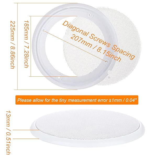 Fielect Fielect 2Pcs 8 Inch White Speaker Grill Mesh Cover SubWoofer Guard Replacement with Screws for Car Speakers - View 3 of 7