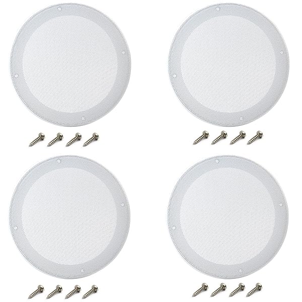 Fielect 4Pcs 6.5 Inch White Speaker Grill Cover Decorative Woofer Guard Protector with Screws for Audio Accessories