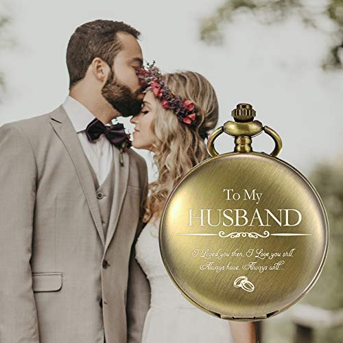 TREEWETO TREEWETO Engraved Pocket Watch for Him I Love You Gift for Husband Birthday Valentines Wedding Bronze - View 4 of 8