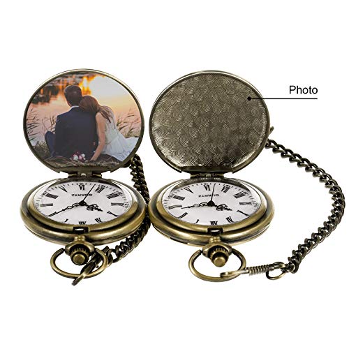 TREEWETO TREEWETO Engraved Pocket Watch for Him I Love You Gift for Husband Birthday Valentines Wedding Bronze - View 6 of 8