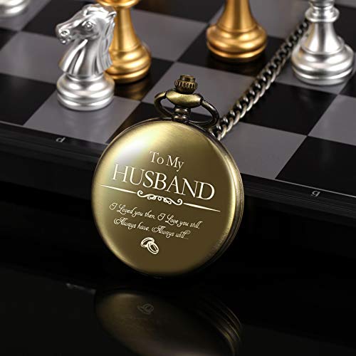 TREEWETO TREEWETO Engraved Pocket Watch for Him I Love You Gift for Husband Birthday Valentines Wedding Bronze - View 7 of 8