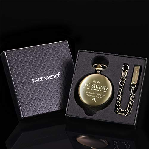 TREEWETO TREEWETO Engraved Pocket Watch for Him I Love You Gift for Husband Birthday Valentines Wedding Bronze - View 8 of 8