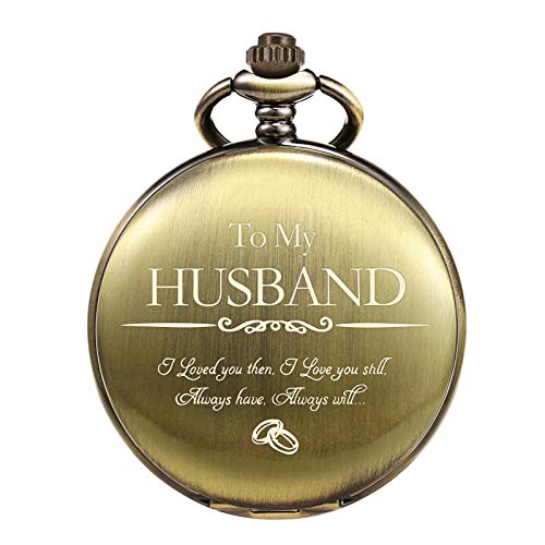 TREEWETO TREEWETO Engraved Pocket Watch for Him I Love You Gift for Husband Birthday Valentines Wedding Bronze - View 2 of 8