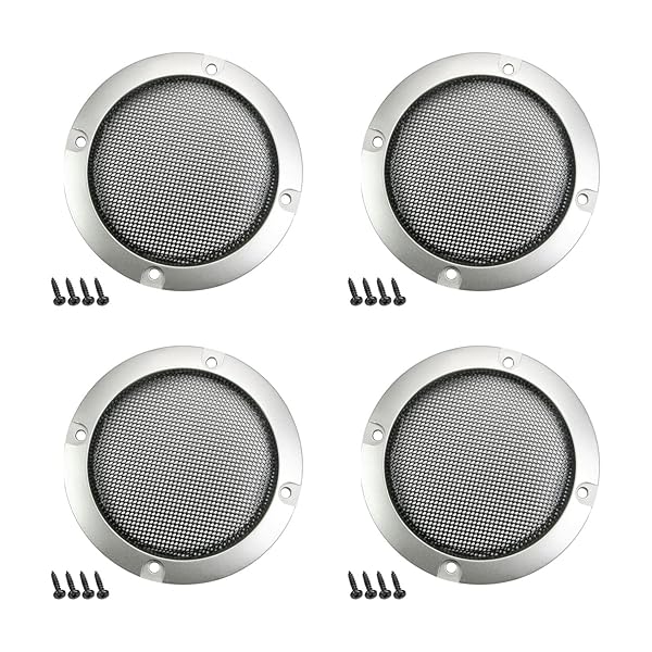 Fielect 4 Pcs 3 Inch Speaker Grill Mesh Decorative Circle Woofer Guard Protector Cover Audio Accessories Metal Trim Silver 16 Screws