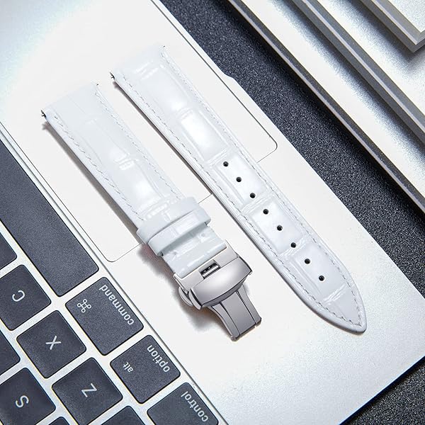 BINLUN BINLUN Leather Watch Strap Quick Release with Silver Buckle 13mm Stylish Band for Men and Women in White Color - View 3 of 7