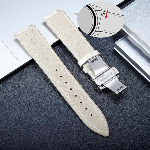 BINLUN BINLUN Leather Watch Strap Quick Release with Silver Buckle 13mm Stylish Band for Men and Women in White Color - View 4 of 7