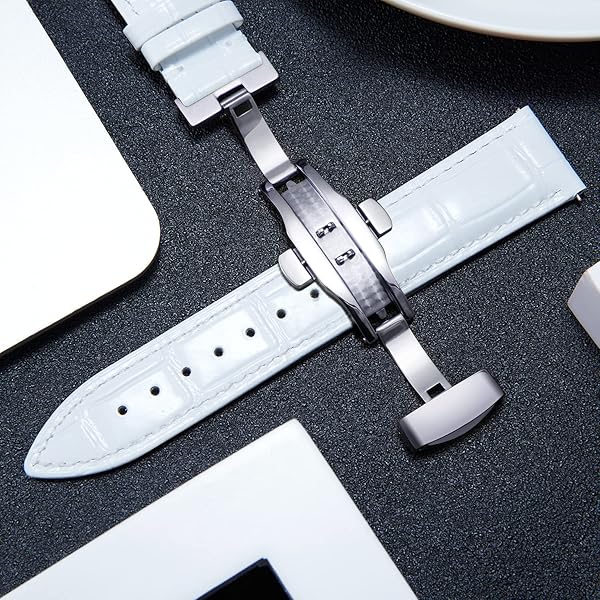 BINLUN BINLUN Leather Watch Strap Quick Release with Silver Buckle 13mm Stylish Band for Men and Women in White Color - View 5 of 7