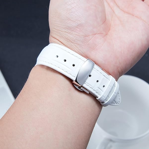 BINLUN BINLUN Leather Watch Strap Quick Release with Silver Buckle 13mm Stylish Band for Men and Women in White Color - View 6 of 7