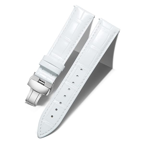 BINLUN BINLUN Leather Watch Strap Quick Release with Silver Buckle 13mm Stylish Band for Men and Women in White Color - View 2 of 7