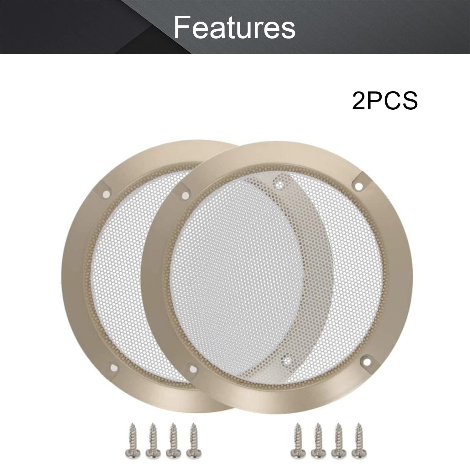 Fielect Fielect 5 Inch Speaker Grill Cover Gold Mesh Decorative Woofer Guard Protector with Screws Audio Accessories 2 Pack - View 4 of 7