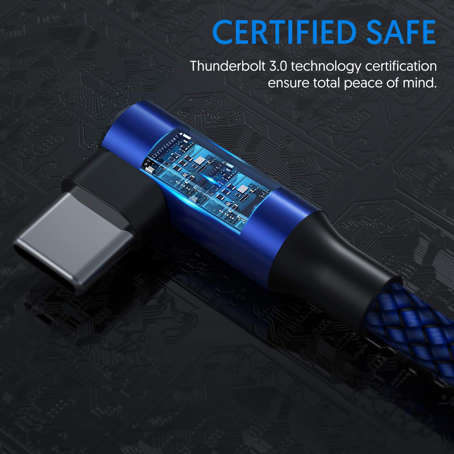 EWUONU USB C Cable 90 Degree Right Angle 2Pack 10FT Fast Charging Nylon Braided for Samsung Galaxy S22 Ultra S21 Note 20 PS5 Google Pixel iPad Pro - View 2 of 7