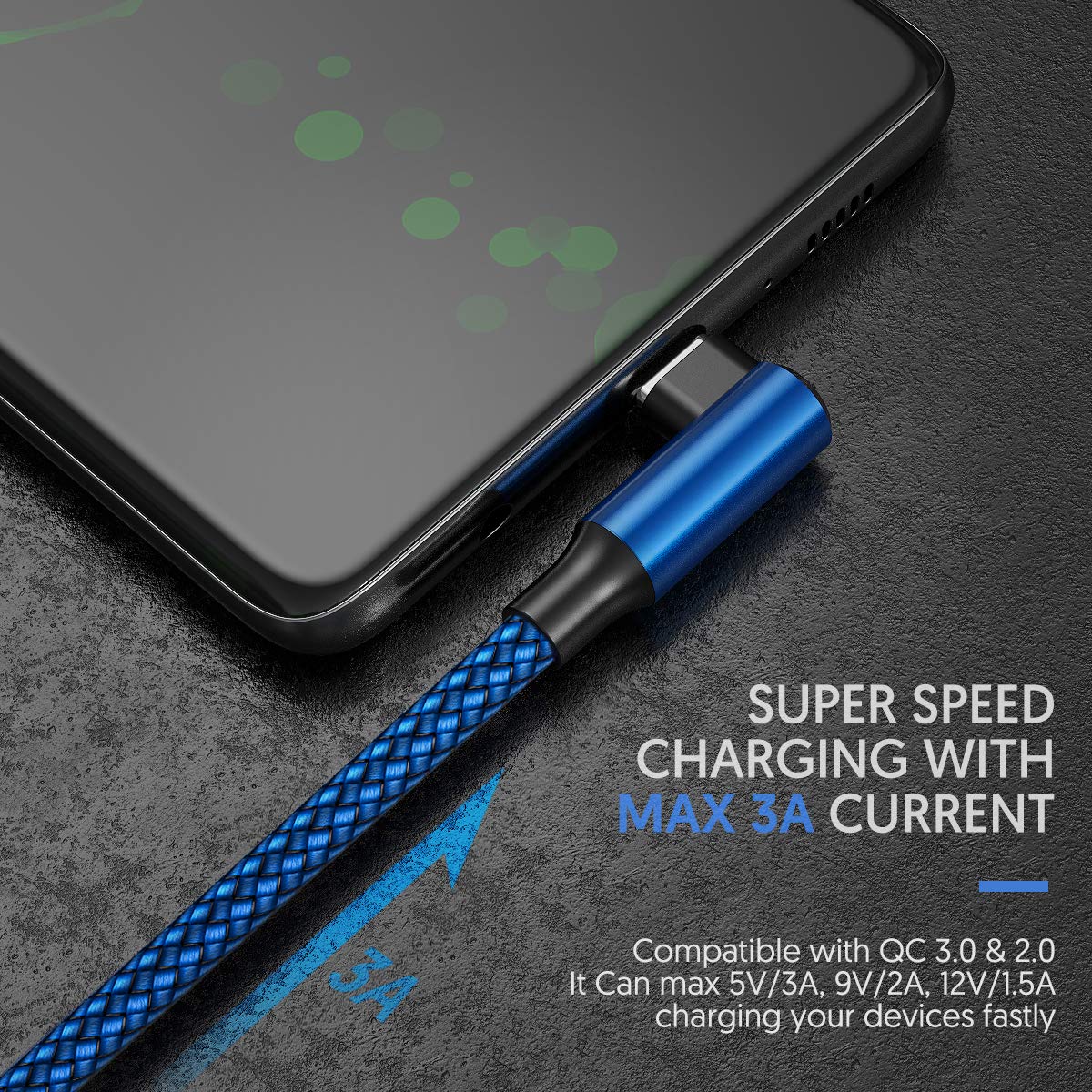EWUONU USB C Cable 90 Degree Right Angle 2Pack 10FT Fast Charging Nylon Braided for Samsung Galaxy S22 Ultra S21 Note 20 PS5 Google Pixel iPad Pro - View 3 of 7