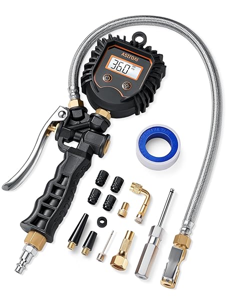 AstroAI Digital Tire Pressure Gauge Heavy Duty Inflator 250PSI Air Chuck Compressor Accessories for Truck RV SUV