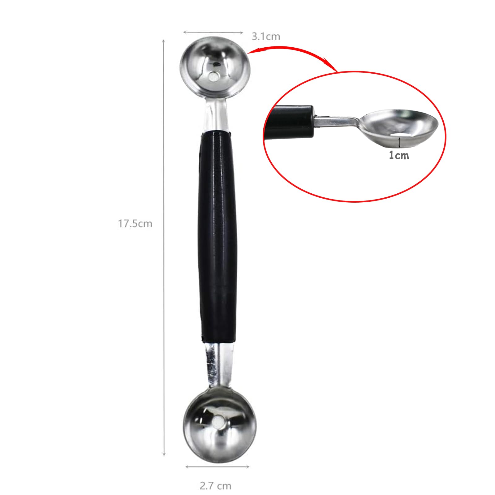 CaoXiong 2 Pack Double-Ended Stainless Steel Melon Baller - Perfect for Ice Cream, Fruits, Sorbet & Meatballs - View 4 of 6