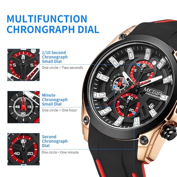 MEGIR MEGIR Men's Luminous Quartz Sport Chronograph Watch with Silicone Strap 2144 Rose Black - View 3 of 8