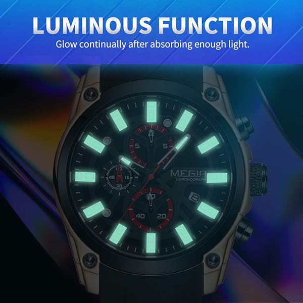 MEGIR MEGIR Men's Luminous Quartz Sport Chronograph Watch with Silicone Strap 2144 Rose Black - View 6 of 8