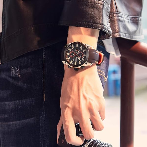 MEGIR MEGIR Men's Luminous Quartz Sport Chronograph Watch with Silicone Strap 2144 Rose Black - View 7 of 8