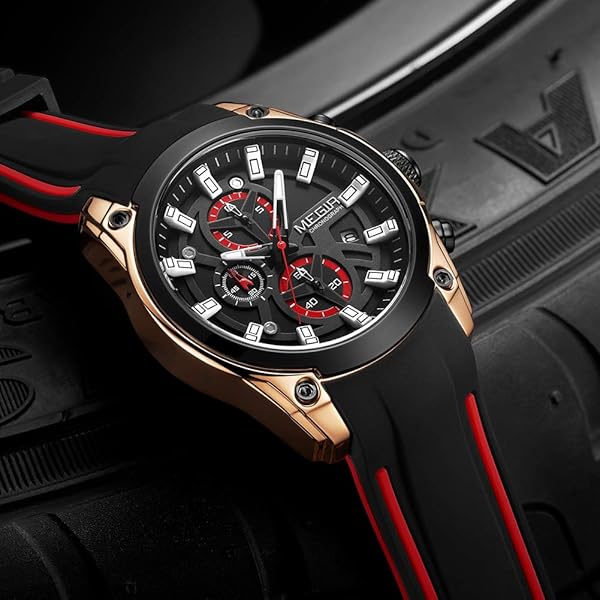 MEGIR MEGIR Men's Luminous Quartz Sport Chronograph Watch with Silicone Strap 2144 Rose Black - View 8 of 8