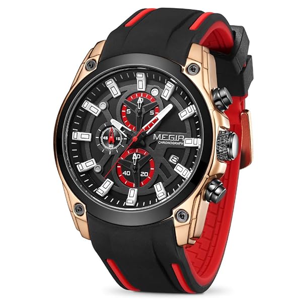 MEGIR MEGIR Men's Luminous Quartz Sport Chronograph Watch with Silicone Strap 2144 Rose Black