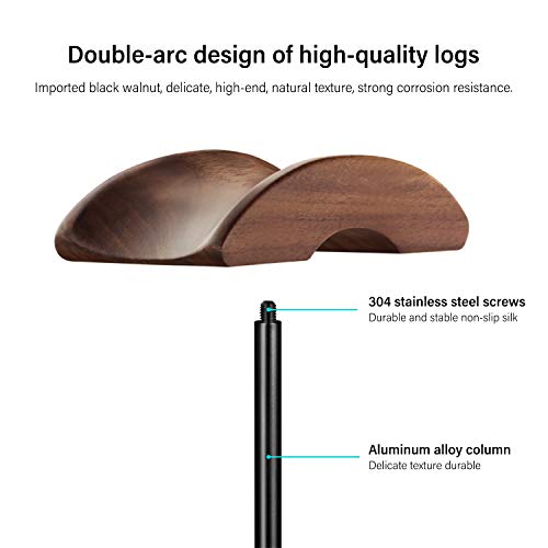 QinCoon QinCoon Headphone Stand, Walnut Wood &amp; Aluminum Headset Stand, Nature Walnut Gaming Headset Holder with Solid Heavy Base for All Headphone Sizes (Black) - View 3 of 7