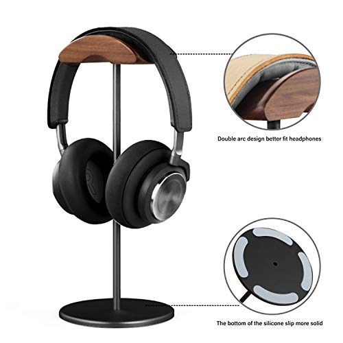 QinCoon QinCoon Headphone Stand, Walnut Wood &amp; Aluminum Headset Stand, Nature Walnut Gaming Headset Holder with Solid Heavy Base for All Headphone Sizes (Black) - View 4 of 7