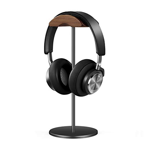 QinCoon QinCoon Headphone Stand, Walnut Wood &amp; Aluminum Headset Stand, Nature Walnut Gaming Headset Holder with Solid Heavy Base for All Headphone Sizes (Black)