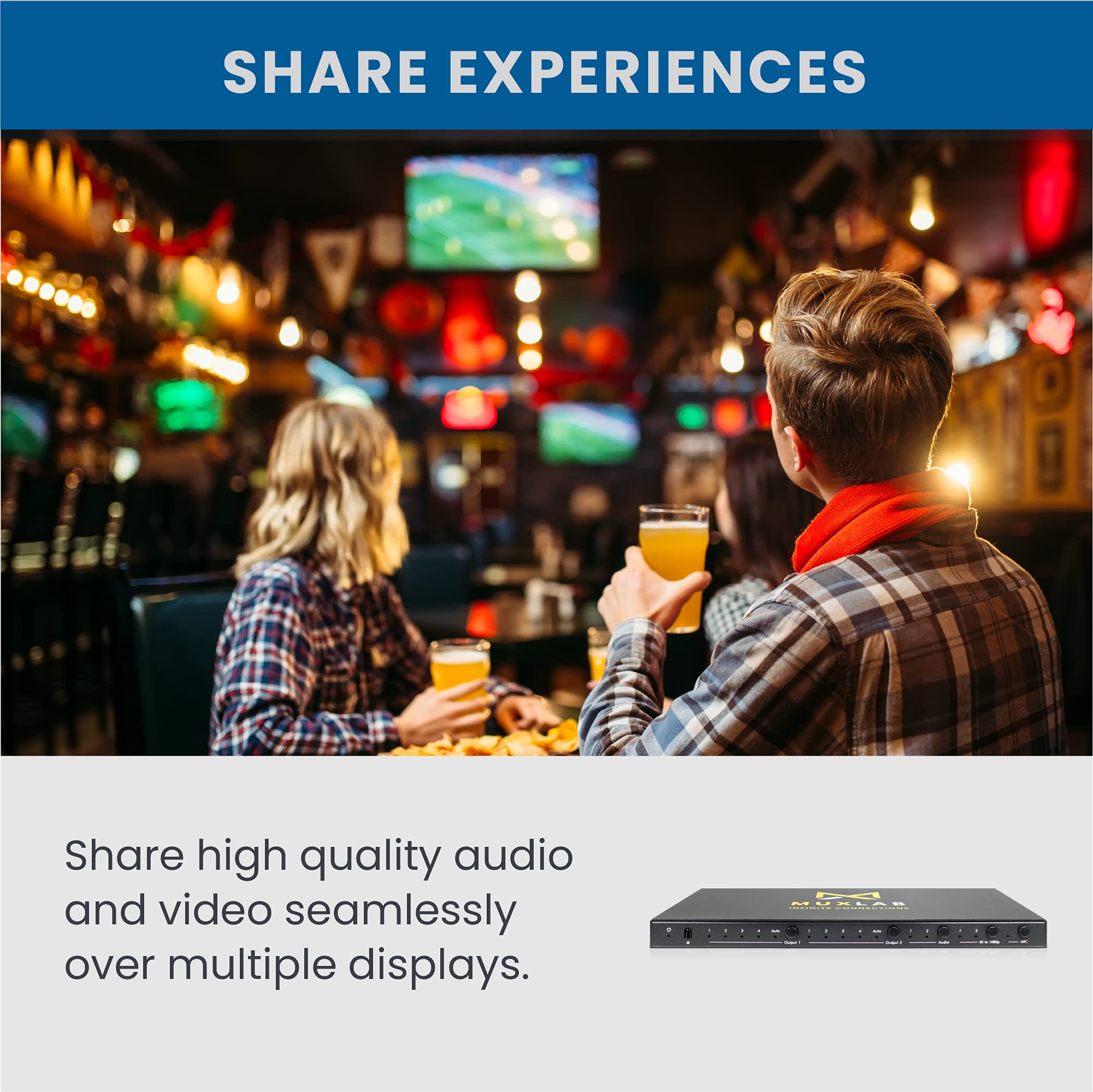 MuxLab 4x2 HDMI 2.0 4K 60Hz Matrix Switcher with IR Remote Supports 4K 60Hz 4 in 2 Out No Driver Control with Push Button - View 7 of 7