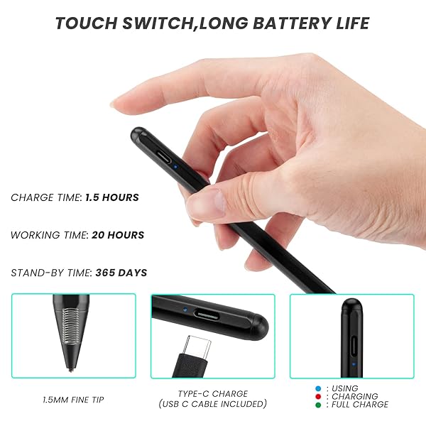 EDIVIA 2022 Chromebook X360 Laptop Stylus Active Pen with Ultra Fine Tip Rechargeable for Drawing and Writing Black - View 6 of 7