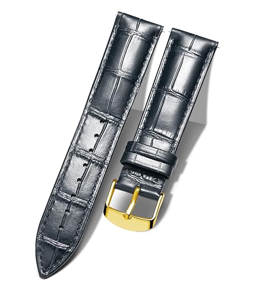 BINLUN BINLUN Genuine Calfskin Leather Watch Band Quick Release Crocodile Pattern 10 Colors 13 Sizes for Men Women Gold Buckle Black 17MM