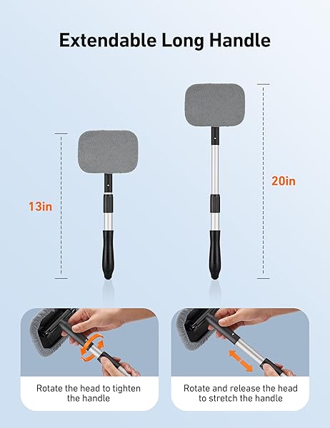 AstroAI AstroAI Windshield Cleaner Microfiber Car Window Cleaner with Reusable Washable Pads and Extendable Handle Auto Glass Wiper Kit Gray - View 3 of 9