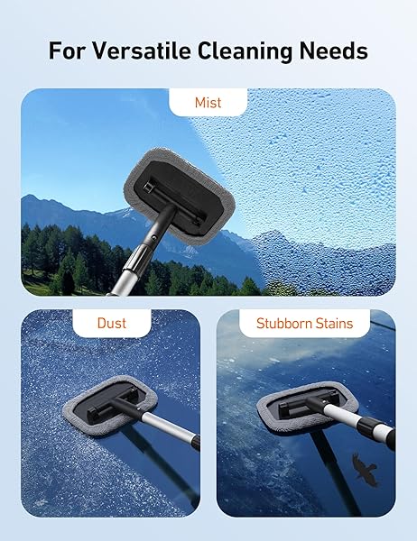 AstroAI AstroAI Windshield Cleaner Microfiber Car Window Cleaner with Reusable Washable Pads and Extendable Handle Auto Glass Wiper Kit Gray - View 6 of 9