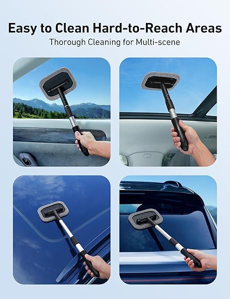 AstroAI AstroAI Windshield Cleaner Microfiber Car Window Cleaner with Reusable Washable Pads and Extendable Handle Auto Glass Wiper Kit Gray - View 8 of 9