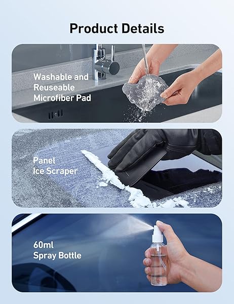 AstroAI AstroAI Windshield Cleaner Microfiber Car Window Cleaner with Reusable Washable Pads and Extendable Handle Auto Glass Wiper Kit Gray - View 9 of 9