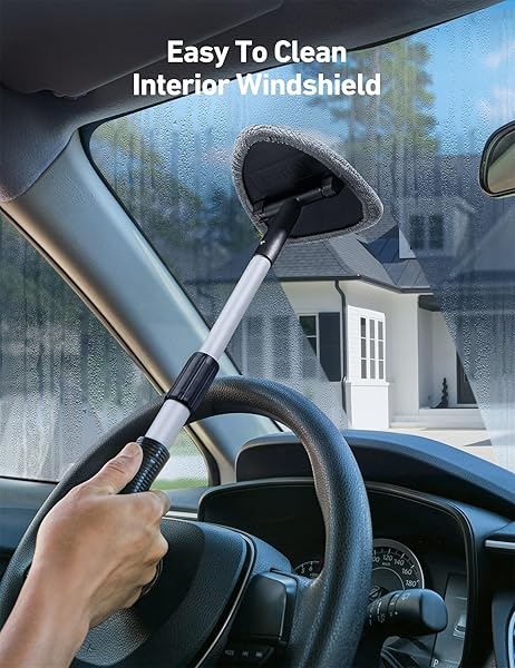 AstroAI AstroAI Windshield Cleaner Tool Car Interior Detailing Kit with Extendable Handle and Reusable Microfiber Pads for Cars Trucks SUVs Gray - View 5 of 7