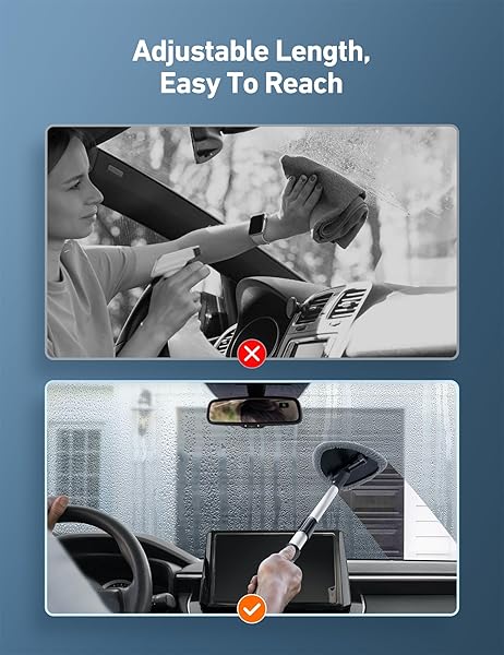 AstroAI AstroAI Windshield Cleaner Tool Car Interior Detailing Kit with Extendable Handle and Reusable Microfiber Pads for Cars Trucks SUVs Gray - View 6 of 7