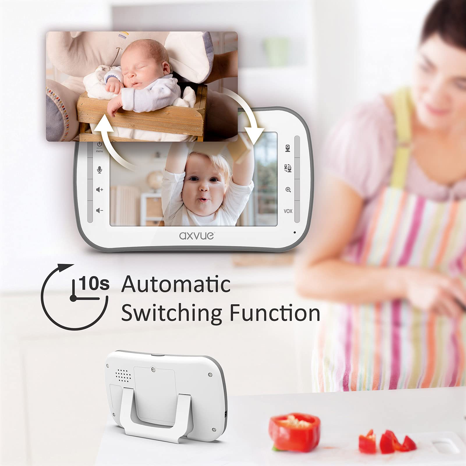 Axvue Axvue Video Baby Monitor with 4.3 Inch Screen and 2 Cameras 1000ft Range 12 Hour Battery Life Night Vision and Two Way Talk - View 2 of 7