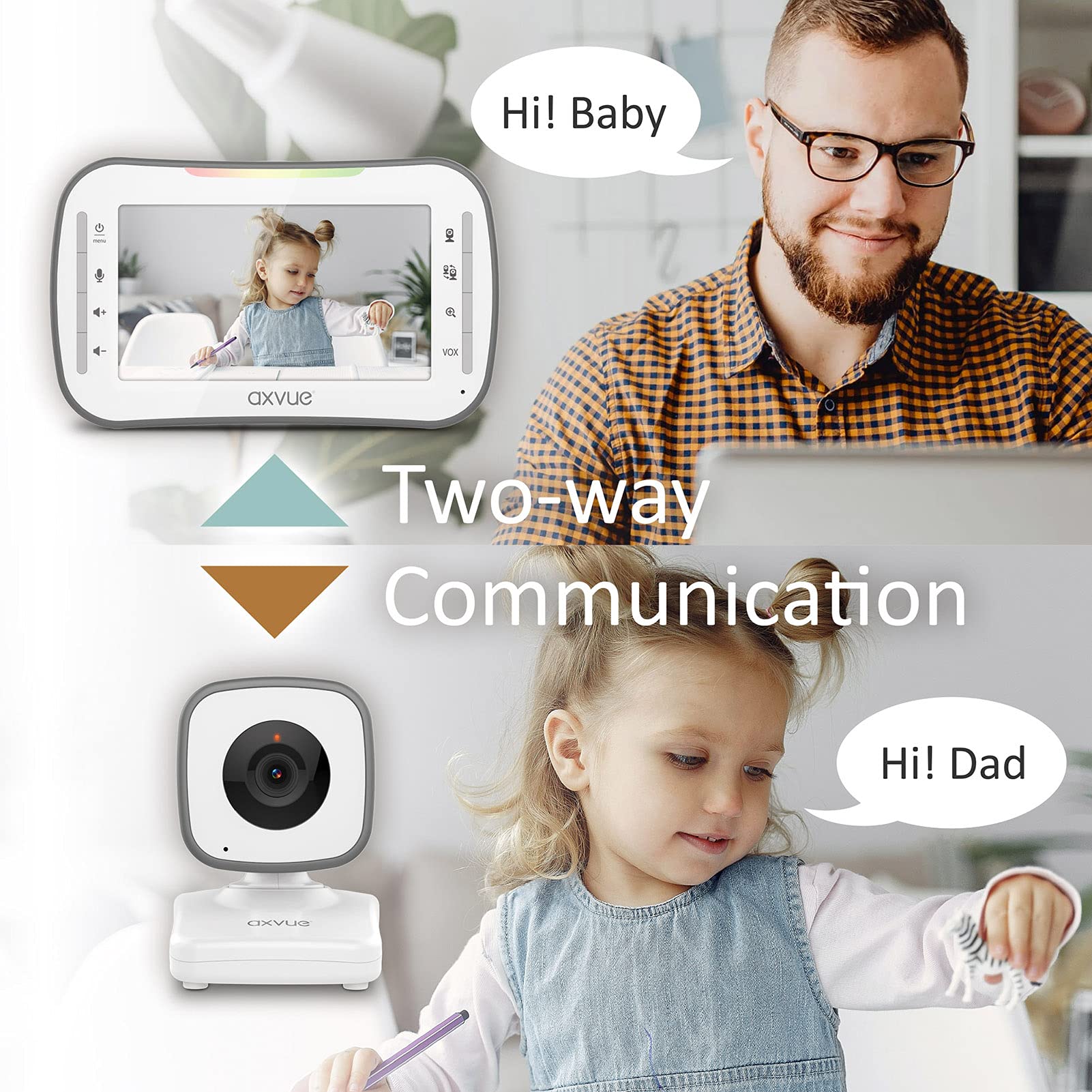 Axvue Axvue Video Baby Monitor with 4.3 Inch Screen and 2 Cameras 1000ft Range 12 Hour Battery Life Night Vision and Two Way Talk - View 3 of 7