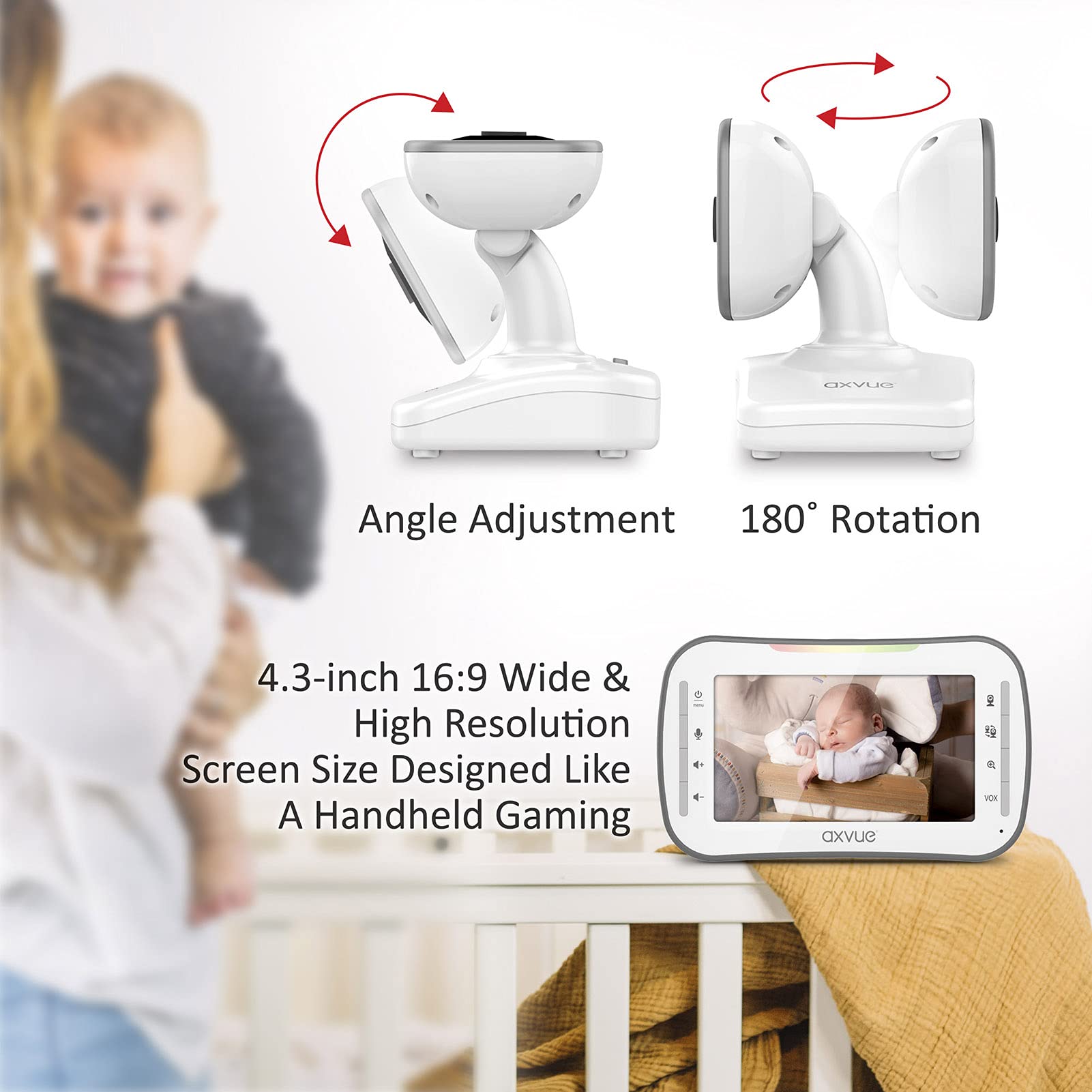 Axvue Axvue Video Baby Monitor with 4.3 Inch Screen and 2 Cameras 1000ft Range 12 Hour Battery Life Night Vision and Two Way Talk - View 5 of 7